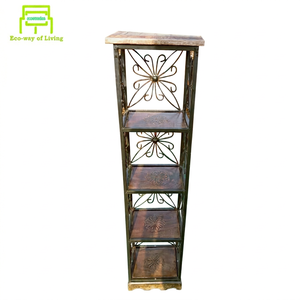Estante Esquinero Clásico de 4 Niveles, Madera Sólida, Estilo Vintage Contemporáneo, Marco de Bambú, Espacioso, 2021, para Sala de Estar, Dormitorio, Jardín - Product Image 1