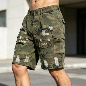 Pantalones cortos para hombre con logo personalizado, pantalones cargo de camuflaje, pantalones cortos Bermuda de lona rasgados de cintura media para hombre, pantalones cortos casuales transpirables para hombre - Product Image 5