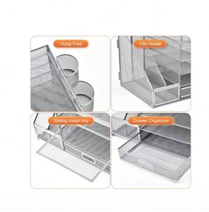 5-Tier Paper Letter Tray <b>Organizer</b> with <b>File</b> Holder - Desk <b>Organizer</b> with Drawer and Pen Holders Metal Mesh Desk <b>Organizer</b> - Product Image 3