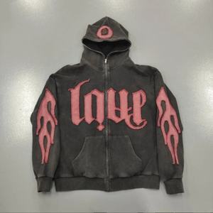 Nouvelle Arrivée 2025 – Sweat à Capuche Zippé pour Homme en Coton 100% avec Broderie Appliquée et Effet Délavé Acide, Collection Automne - Product Image 1