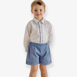 Costume de gentleman pour garçons ensemble de vêtements de boutique pour enfants chemise à revers à manches longues <span class=keywords><strong>pantalon</strong></span> court bleu tenues pour bébé garçon pour la fête d'anniversaire - Product Image 1