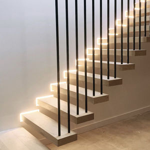 Design per scale galleggianti per interni con illuminazione per scale a led intelligente con sensore e ringhiera per scale in acciaio o vetro - Product Image 2