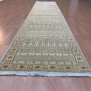Hand Knotted Wool Silk Hallway Entryway <b>Hall</b> Wool <b>Runner</b> Rug TRO-0112 Traditional Handmade Border Pattern Premium <b>Carpet</b> - Product Image 1