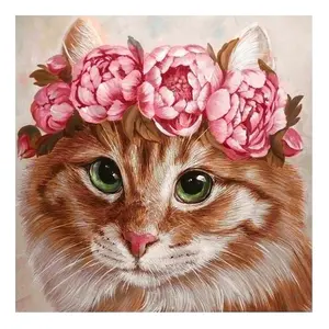 Diamante pintura 5D DIY animales gato perro zorro corona de flores Cruz puntada completo 3F2250