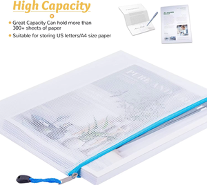 Bolsa Transparente con Cierre de Malla, Impermeable, para Documentos A4, Carpeta Portadocumentos de Plástico para Estudiantes, Útiles Escolares, Uso en Exámenes - Product Image 3