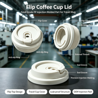 Moulage par injection plastique personnalisé, étanche IPX8, sans BPA, conforme aux normes FDA, couvercle de tasse à café à rabat, mug de voyage en PP de qualité alimentaire, remplacement