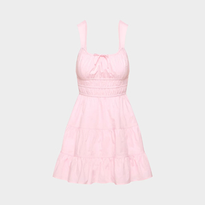 Ensemble robe pour femme : haut bandeau rose en coton à bretelles et mini-jupe plissée - Tenue décontractée et mignonne - Product Image 1
