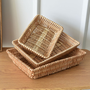 Wicker <b>Storage</b> <b>Baskets</b> Rectangle Handmade For Fruit Snacks Bread Home Use - Product Image 4