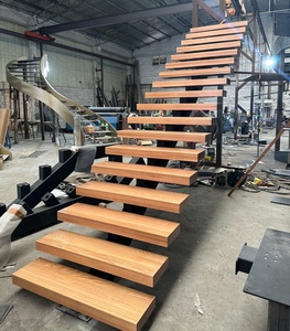 <span class=keywords><strong>Escalier</strong></span> intérieur minimaliste VIKO en chêne rouge, marches préfabriquées en bois massif, design italien de luxe pour villa et hôtel - Product Image 6