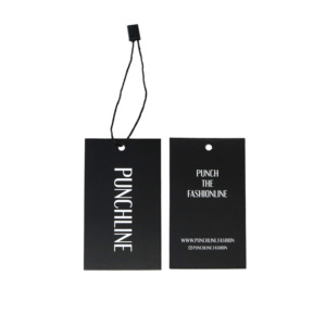 Custom high quality black cardboard paper hang tag with printed white UV LOGO for clothes garment luggage wig shoe swing tags - Product Image 1