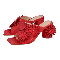 Sandal Wanita Model Mules Hak Blok Bunga, Ujung Persegi, Slip On, untuk Musim Panas