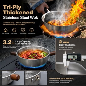 Juego de Sartenes Profesionales de Acero Inoxidable de 3 Capas para Exteriores, 3-4L, con Revestimiento Antiadherente de Panal y Tapa de Vidrio, Apto para Cocina de Gas e Inducción - Product Image 2