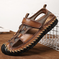 Sandales Hommes Confortables et Souples en Cuir Véritable avec Logo Personnalisé OEM, Chaussures Plates Décontractées pour Hommes, Taille 48