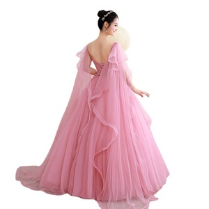 Pink Ball Gown Wedding Dress Sweetheart Neckline Empire Waist Long Tulle Dress For Bridal Party Evening Wear - Product Image 5