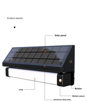Lampes murales solaires LED pour maison, plaque de numéro de porte, plaque d'adresse, détecteur de mouvement, étanche IP65, sans fil, en alliage d'aluminium, modernes