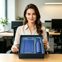 Ensemble cadeau personnalisé moderne en acier inoxydable pour le personnel, avec bouteille anti-fuite, carnet et stylo - Cadeau pour la fête des pères et Thanksgiving