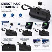 Batería Externa Mini de 5000 mAh con Cables Integrados y Conexión Directa, Cargador Portátil para Teléfono, Diseño Compacto Tipo Cápsula