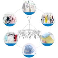 Cintre à linge en acier inoxydable coupe-vent à 18 pinces, double rond, simple niveau, pour chaussettes et soutiens-gorge, idéal pour salle de bain et armoire