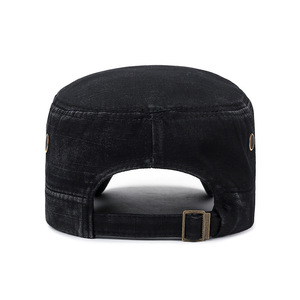 Washed Distressed Men's Cotton <b>Flat</b> Cap Breathable Sunshade Outdoor <b>Hat</b> Black - Product Image 3