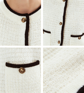 Elegante <span class=keywords><strong>Cardigan</strong></span> Estivo Vintage in Cotone 100%, <span class=keywords><strong>Slim</strong></span> Fit, Tinta Unita, Lavorato a Maglia, per Donna - Product Image 3