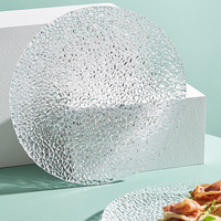 Assiettes plates en verre martelé transparent, en gros, pour service de table, assiettes créatives pour fruits, salades, collations, gâteaux, centres de table