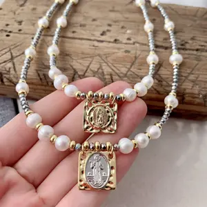 LS-C2296 Sparkly amazing saint necklace daily suits virgin mary necklace for girls natural pearl necklace