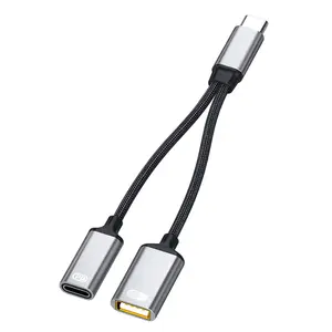 Adaptateur de Type C vers USB USB USB de Type C OTG vers USB avec adaptateur de Port de charge PD 60W, câble concentrateur 2 ports, répartiteur en Y
