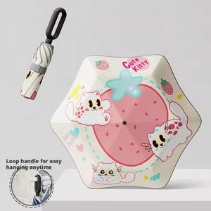 Paraguas Infantil de Fibra de Vidrio con 6 Varillas, Diseño de Dibujos Animados, Borde de Seguridad Redondeado, para Niños y Niñas de Primaria, Protección Solar y contra la Lluvia, 100 cm - Product Image 1