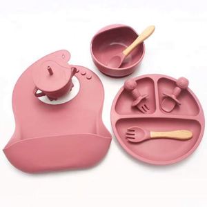 Ensemble de 8 pièces de vaisselle divisée pour bébé en silicone de qualité alimentaire, respectueux de l'environnement, avec assiette à ventouse imprimée en sérigraphie - Product Image 4