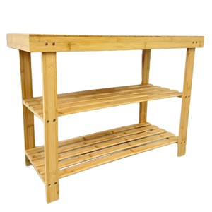 Bamboo <b>Shoe</b> <b>Rack</b> Long Bench With Two Shelves For Entryway And Dormitory Use - Product Image 2