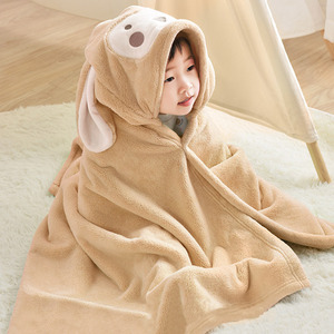 Albornoz de felpa con capucha para bebé, poncho de lana coral supersuave, bonito conejo de dibujos animados, toalla, bata de baño, manta - Product Image 3