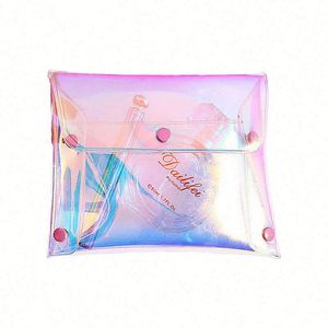 Pochette cosmétique en PVC irisé laser personnalisée PAXDUN pour filles, sac à maquillage en forme d'enveloppe pour femmes - Product Image 1