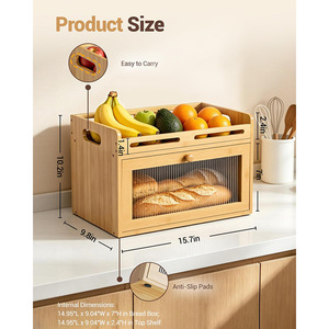 Boîte à pain en bambou à un seul niveau, rangement pour fruits et légumes, conteneur anti-poussière pour comptoir de cuisine avec porte en verre - Product Image 3