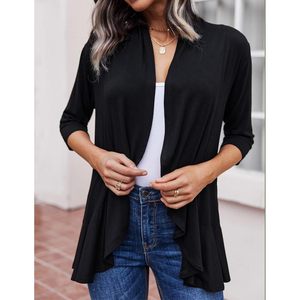 Cárdigan Abierto para Mujer FOXA, Manga 3/4, con Volantes Drapeados, Asimétrico, Ligero, de Chifón, Casual, Primavera-Verano, Tallas S-3XL - Product Image 3