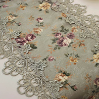 Nappe RUNXI de style européen, motif floral vert clair, 100% polyester, dentelle brodée, pompon, lavable, personnalisable