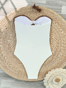 Traje de Baño Entero Bandeau para Mujer, 3 Colores, Decoración de Flores Metálicas, Corte en el Ombligo, Corte Alto, Spandex/Nylon, Secado Rápido, Transpirable - Product Image 5