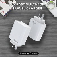 Pengisi Daya Perjalanan 65W 1PD+1USB Tipe-C Port QC3.0 Bahan Tahan Api Pengisian Super Cepat 5V/3A Pengisi Daya Dinding Ponsel EU/UK