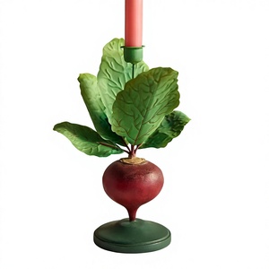 Vintage Style Iron Beetroot Candlestick Holder With Green Leaves <b>Red</b> Root Base Home Decoration Durable Metal Design - Product Image 1
