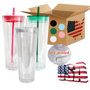 Gobelet transparent en acrylique de 24 oz avec logo personnalisé, double paroi, en plastique, avec trou pré-percé - Product Image 1