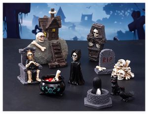 Mini Zoo Jardin Halloween Jouets Dessin Animé Mouton Cheval Figurines Petits Animaux Figurines Cercueil Pierre Tombale Fantôme Citrouille - Product Image 3