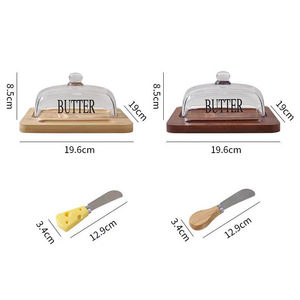 Mantequillera de madera con tapa de cristal, cuchillo para mantequilla y bandeja de almacenamiento para servir postres - Product Image 4
