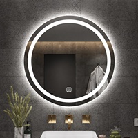 Miroir de salle de bain rond sans cadre moderne personnalisé CF, miroir mural anti-buée avec écran tactile intelligent LED et éclairage