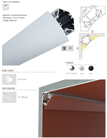Profilé en aluminium pour bande LED 76x76mm, lumière de plafond, mur, angle, coin, lampe LED, barre lumineuse