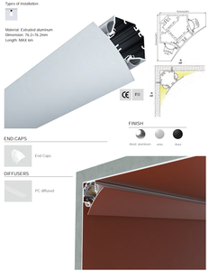 Profilé en aluminium pour bande <span class=keywords><strong>LED</strong></span> 76x76mm, lumière <span class=keywords><strong>de</strong></span> plafond, mur, angle, coin, lampe <span class=keywords><strong>LED</strong></span>, barre lumineuse - Product Image 2