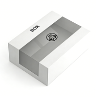 Boîte de présentation portable en carton blanc avec fenêtre transparente et doublure en PVC pour la visibilité des produits, impression de logo personnalisée disponible, gaufrage possible