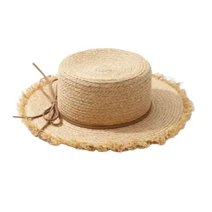 Tùy chỉnh Handmade Đồng Bằng Nông Dân Sombreros Lông Rìa Lafite Rơm Phẳng Hat