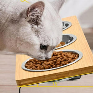 Combinação de madeira Cat <span class=keywords><strong>Bowl</strong></span> Holder Pet Feeding Rack Proteção Cervical Spine Slanting Pet Household Cat And <span class=keywords><strong>Dog</strong></span> <span class=keywords><strong>Bowl</strong></span> - Product Image 3