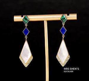 Pendientes Colgantes de Plata de Ley 925 con Lapislázuli y Malaquita, Chapados en Rodio, Modernos, <span class=keywords><strong>para</strong></span> Mujer, <span class=keywords><strong>Regalo</strong></span> <span class=keywords><strong>para</strong></span> Fiesta - Product Image 5