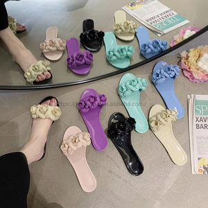 2026 Summer Breathable PVC Women's Jelly Crystal Sandals Flat Beach Designer Ladies Sandals Flower Luxury <b>Slippers</b> Ladies - Product Image 2