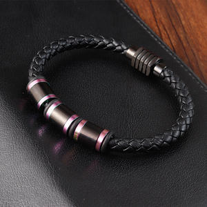 Rainbow Color Waterproof <strong>Leather</strong> Bracelet Men Model Woven Custom Mens Genuine <strong>Leather</strong> Bracelets Retro Bangle - Product Image 6